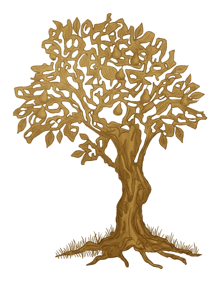 Ein alter Birnbaum, goldene Gravur.